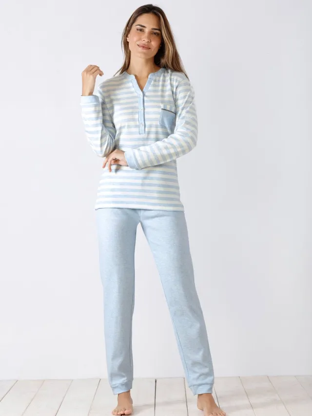 Hajo Blauwe warme dames pyjama Hajo - Blauw - Maat - 44/46