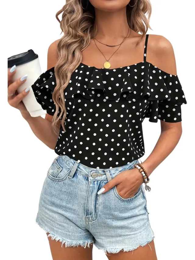 Currero Topje Dames Polkadots - Mouwloze Top - Singlet - Kleding - Shirt - Blouse - Kort - Volwassen - Zwart