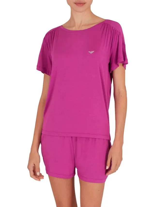 Emporio Armani Ew000525_af10889 Korte Mouw Pyjama Roze XL Vrouw Bouganville