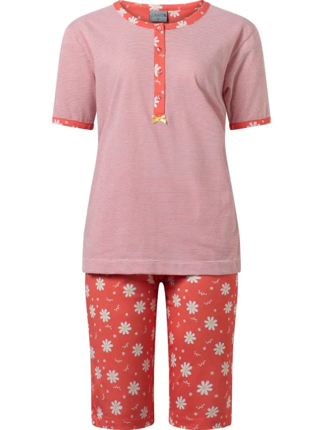 Lunatex dames shortama 124191 - knoophals - rood
