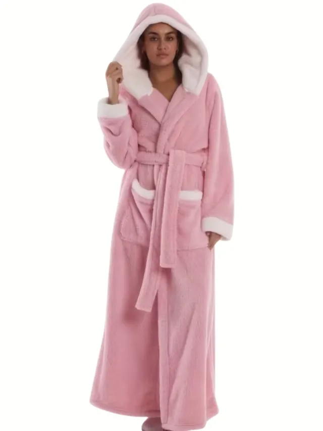Currero Badjas Dames - Fleece - Katoen - Badstof - Sauna - Hamam - Wafel - Bathrobe - Duster - Ochtendjas - Spa - Kimono - Roze Roze Capuchonjas