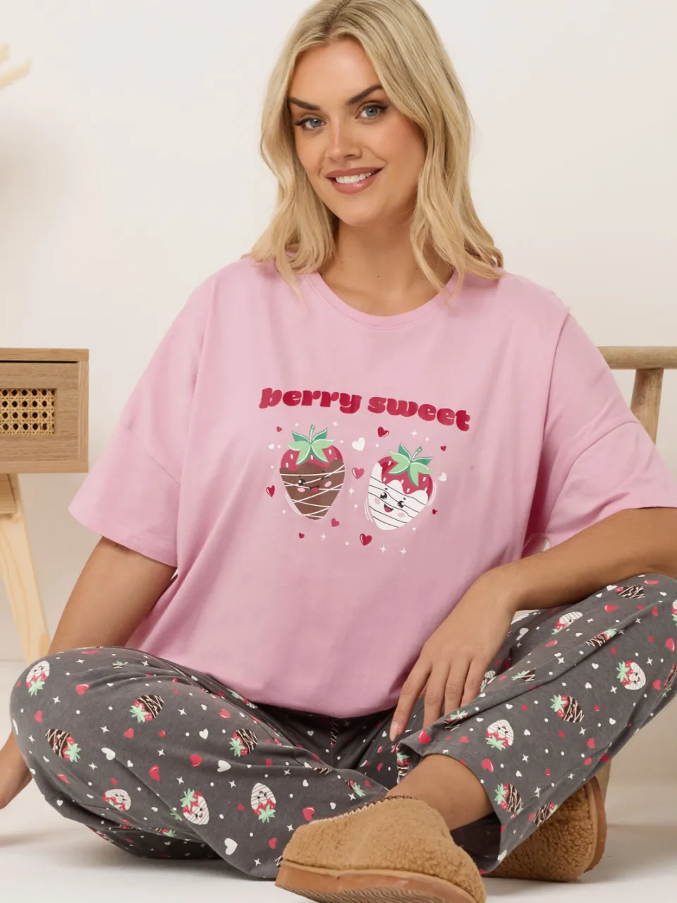 Yours Pink Berry Sweet Wide Leg Pyjama Set-44, foto 2