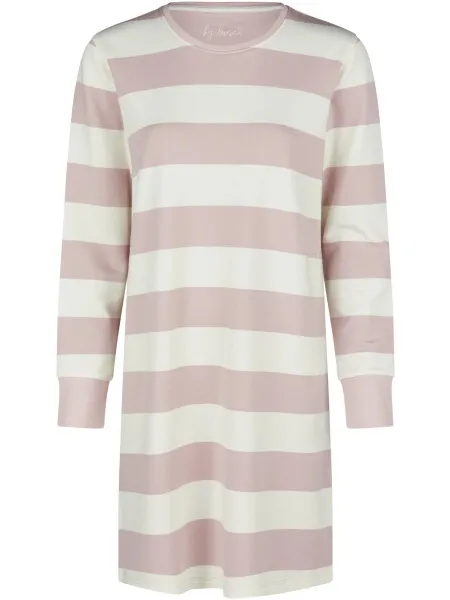 By Louise Dames lounge nachthemd lange mouw sweatstof roze/wit gestreept Veelkleurig
