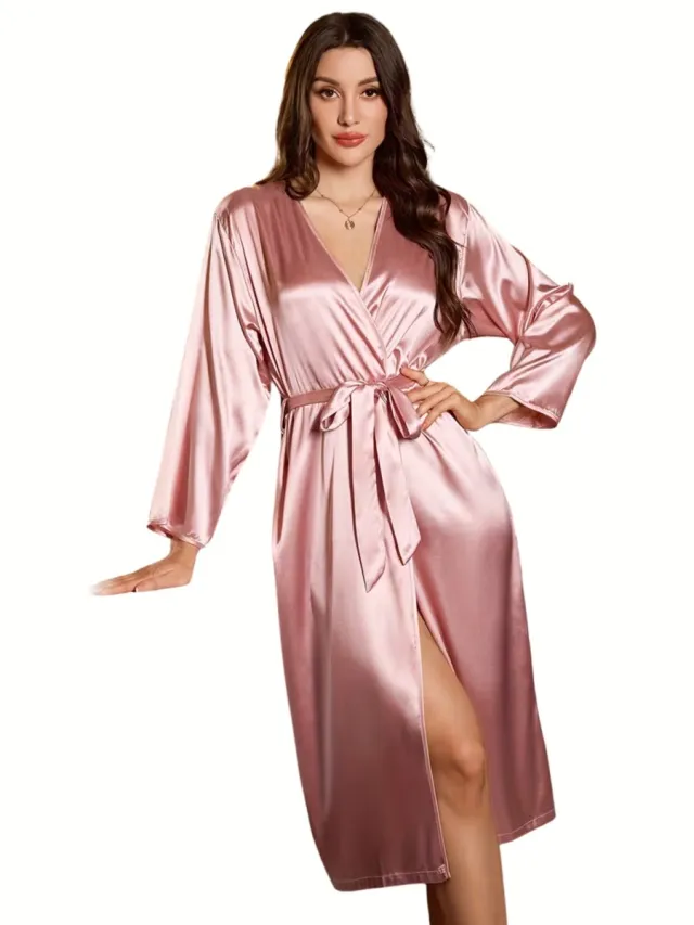 Currero Satijnen Badjas Dames - Kimono - Kamerjas - Satijn - Ochtendjas - Duster - Pyjama - Roze