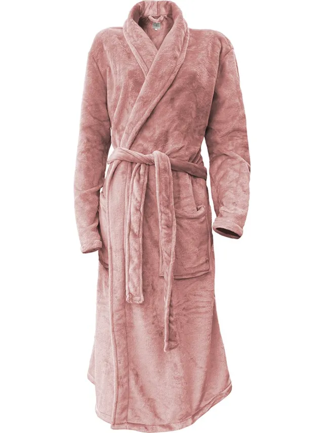 LINNICK Flanel Fleece Uni Badjas - Rose - L - Badjas Dames - Badjas Heren