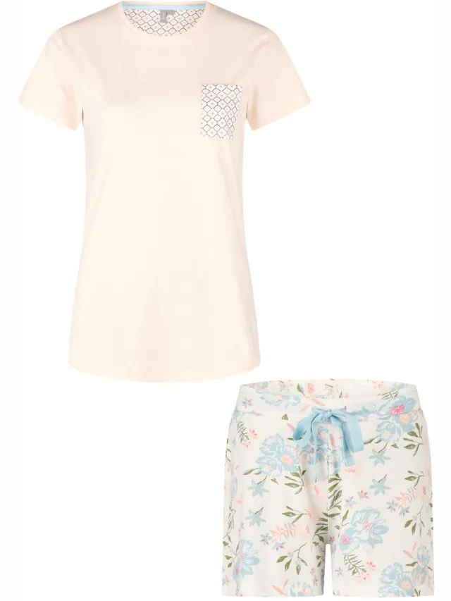 By Louise Dames Korte Pyjama Set Shortama Roze/Wit Gebloemd