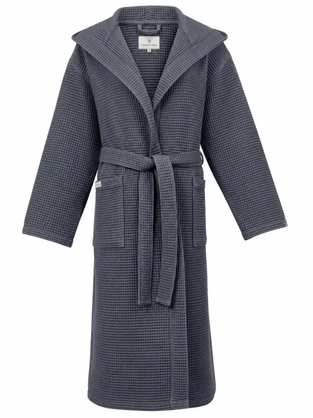PandaHome L&G - Unisex Sauna Badjas - 100% Katoen Badjas - XL - Antraciet - Katoen wafel - Wafel Badjas heren - badjas met capuchon unisex - Badjas dames en heren