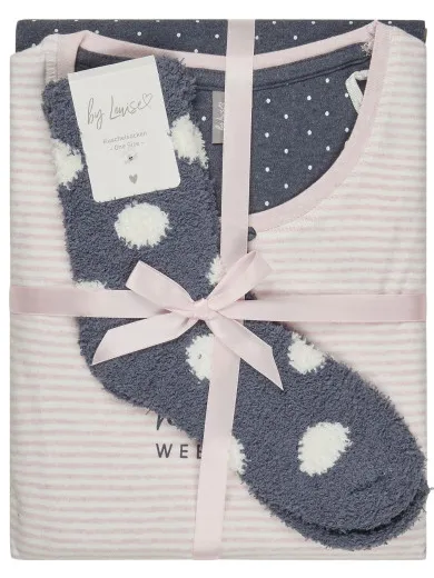 By Louise Dames winter pyjama set lang interlock roze gestreept, foto 2