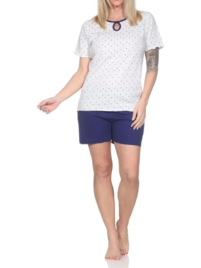 Normann dames capri pyjama met korte mouwen in stippenlook - ook in grote maten marine