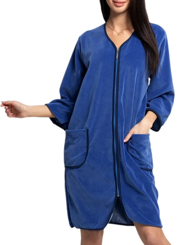 Unyqoos Zachte en stijlvolle damesbadjas met ritssluiting in diverse maten blauw