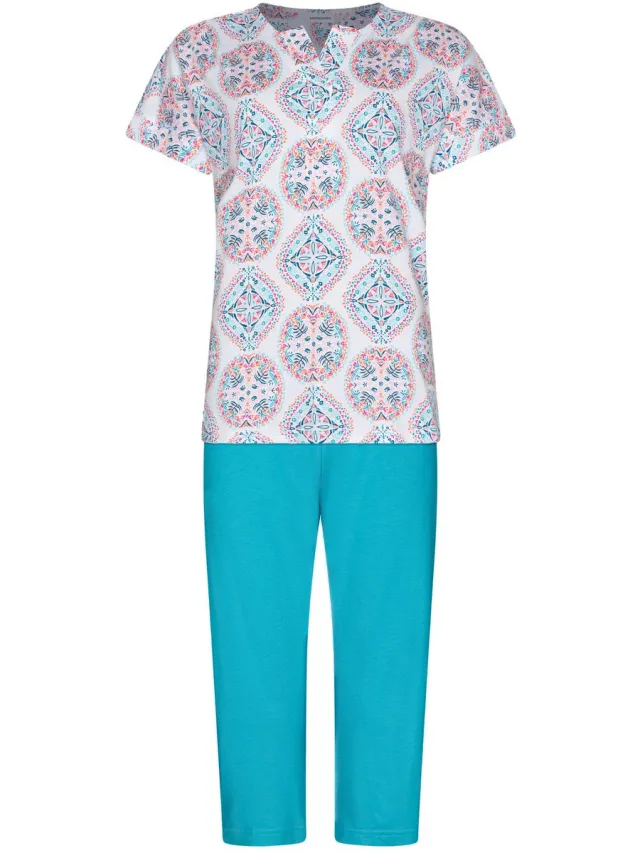Pastunette Pyjama - Ipanema - Katoen/Modal - Turquoise/Wit