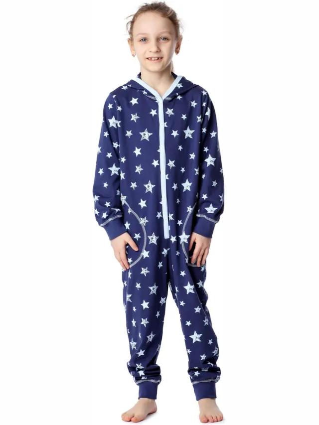 Merry Style Kinder Pyjama - ronde hals - lange mouwen - lange broek met zakken - Katoen - MS-MS10-223-PJ - Marineblau Sterne - 122-128