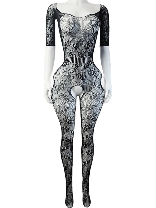 BamBella ® - Panty pak -Onesize - body suit - Dames - Onesize - Erotische jumpsuit van kant lingerie zwart