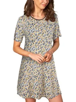 Lady Avenue Soft Bamboo Bigshirt With Short Sleeve Versch.kleure/Patroon,Blauw,Geel,Rood