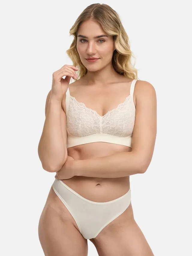 cfab Comfortabele bh met kant - beige - BH Zonder Beugel Voorgevormd - Ondergoed - Naadlos