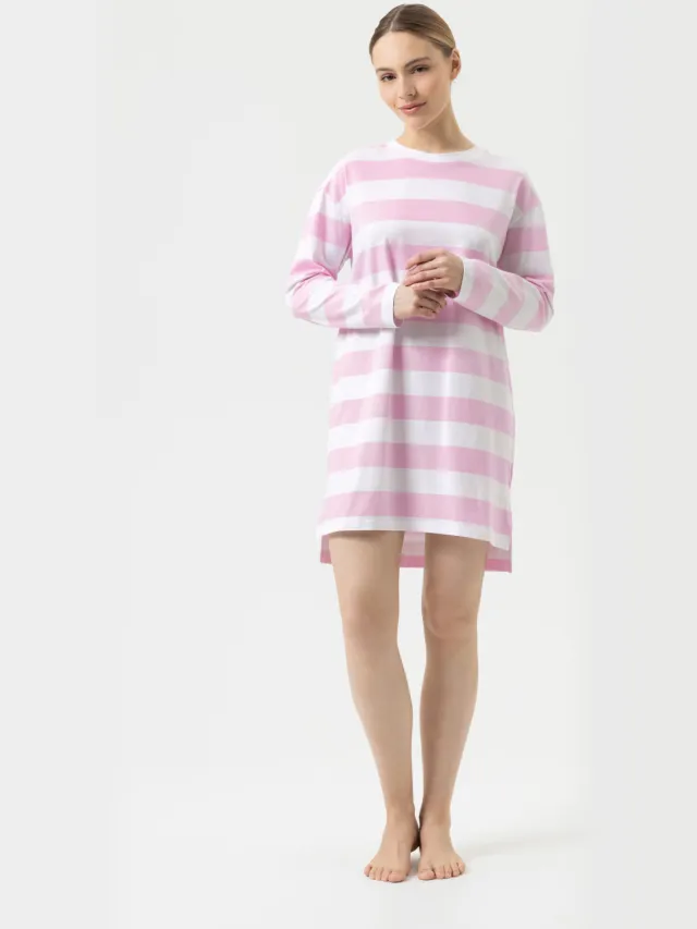 Mey Nachthemd met lange mouwen Serie Streaked Lines Soft Pink roze
