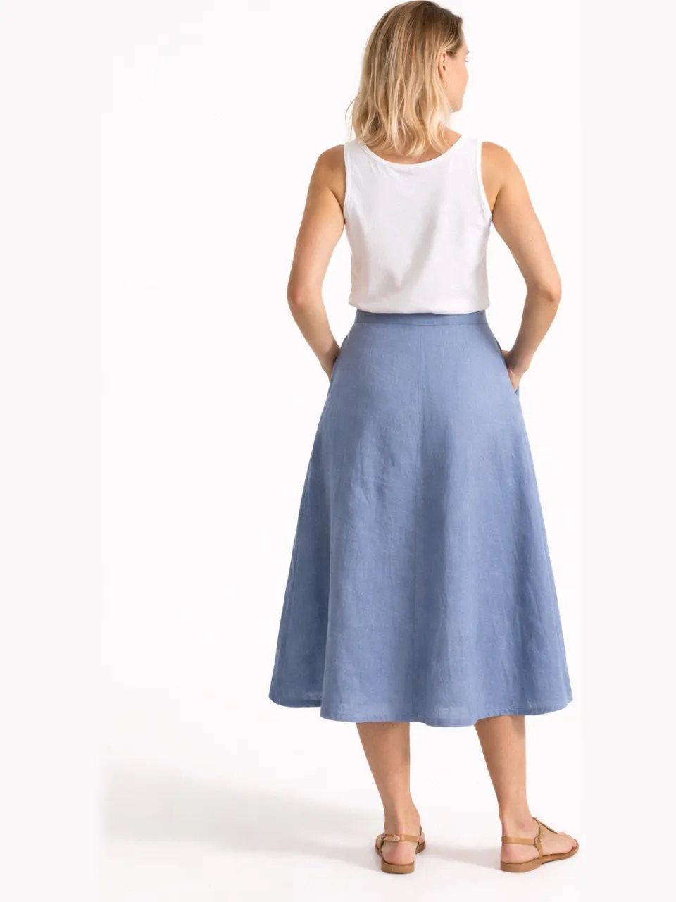 De IONESCU dames vegan Midirok Linnen Stoffig Blauw, foto 2