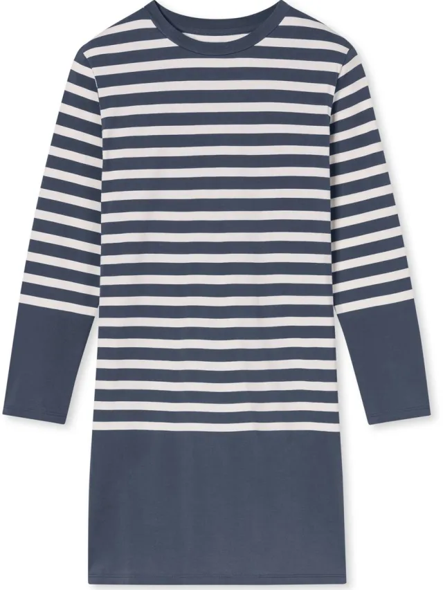 Schiesser dames Casual Nightwear nachthemd met lange mouwen met streepjes - blauwgrijs dessin
