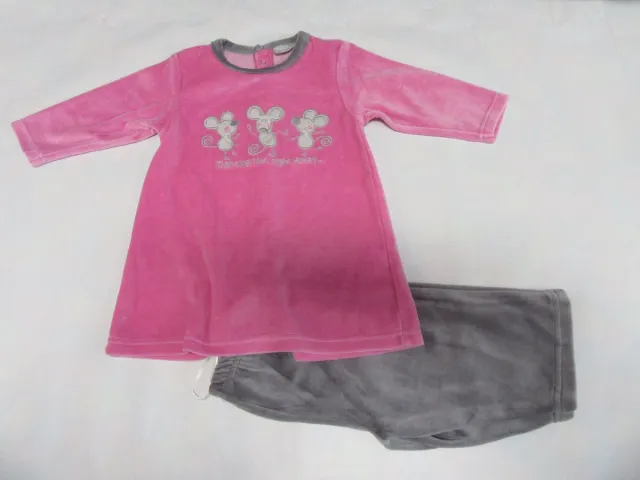 Wiplala Pyjama - Velour - Roze / grijst - Dansende muizen - 6 maand 68 rose met grijst
