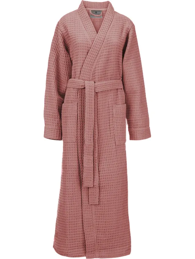 LINNICK Sauna Badjas Wafel Katoen Kuitlengte - Rose - Wafel Badjas - Zomerbadjas - 100% Katoen - Badjas Dames - Badjas Heren Roze