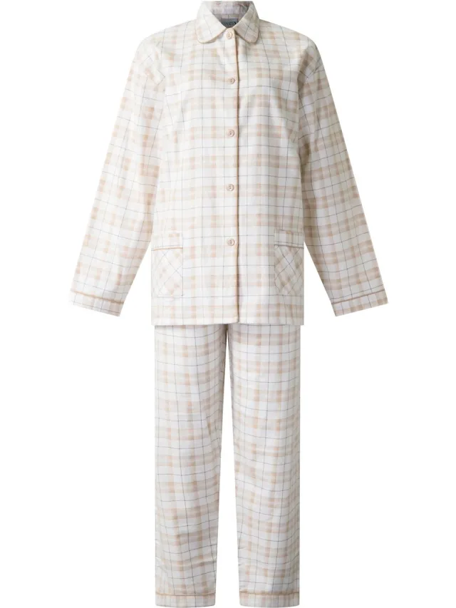 Lunatex dames winter pyjama 641185 - warm flanel - taupe square