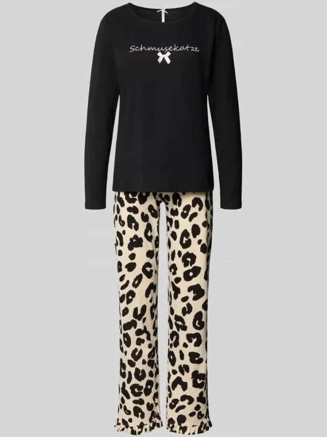 LOUIS & LOUISA Pyjama-set van puur katoen model 'Schmusekatze' Zwart