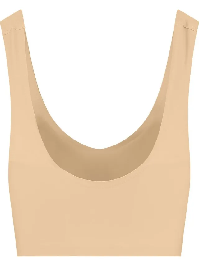 Bye Bra V-hals bh-top, naadloze draadloze bralette met lichte ondersteuning, comfortabele onzichtbare pasvorm voor dagelijks gebruik, dames, 3 kleuren, S-XXL (VK, Alpha, M, Regular, Regular, Standard, Beige)