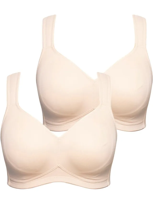 Ulla Popken Dames - Microvezel-beha set van 2 zonder beugel voorgevormde cups - Beige