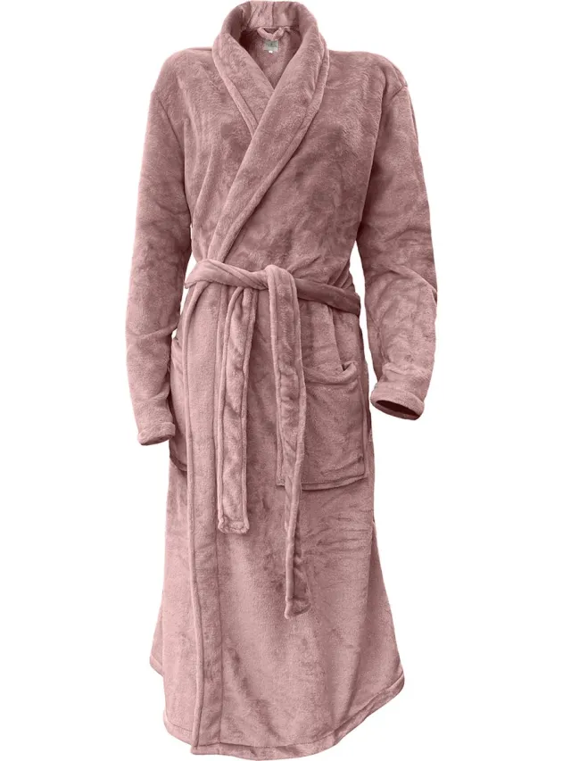 LINNICK Flanel Fleece Uni Badjas - Old Rose - S - Badjas Dames - Badjas Heren