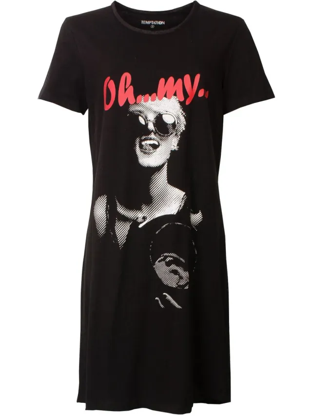 Temptation Dames Big Shirt - Katoen - Korte Mouwen - Zwart