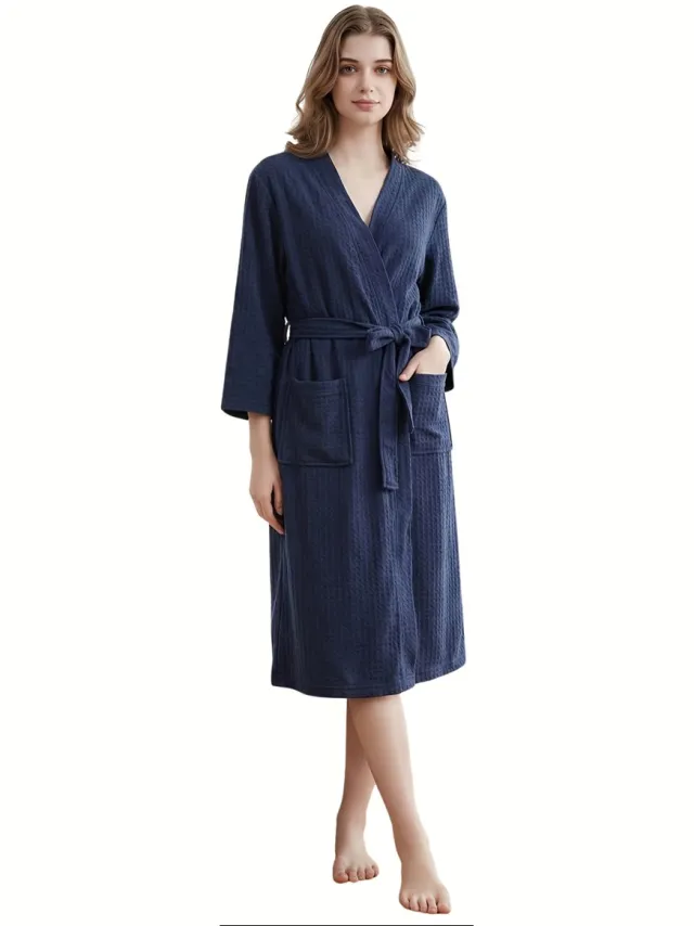 Currero Satijnen Badjas Dames - Kimono - Kamerjas - Satijn - Ochtendjas - Duster - Pyjama - Marineblauw