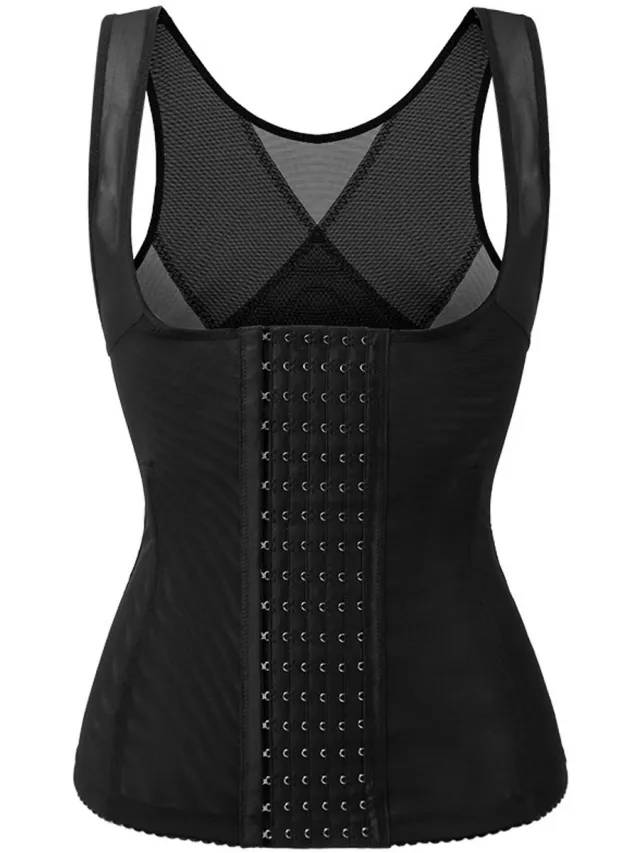 Wclavion Vormend lichaamsshirt - dames shapewear - taille‑ en buisondersteuning - borstophoudend hemdmodel - voor na de bevalling-Corrigerende onderkleding - Zwart