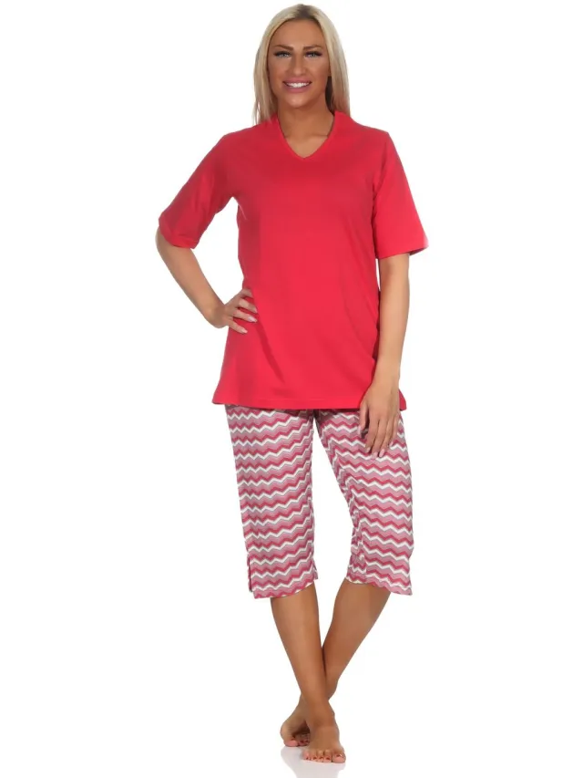 Normann Coole capri-pyjama voor dames met 3/4-caprishort, pyjama in etnische stijl rot