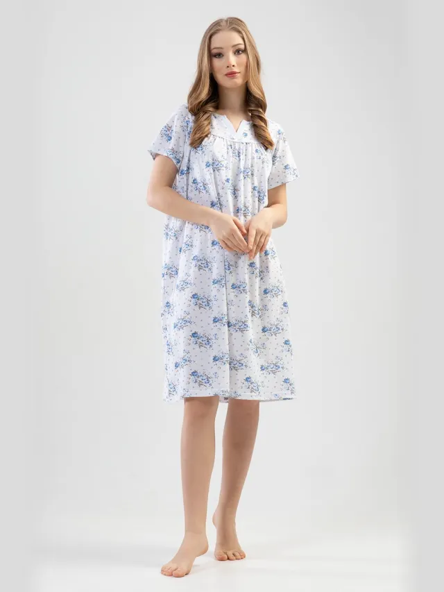 Vienetta Dames Nachthemd, Korte Mouwen Blauw