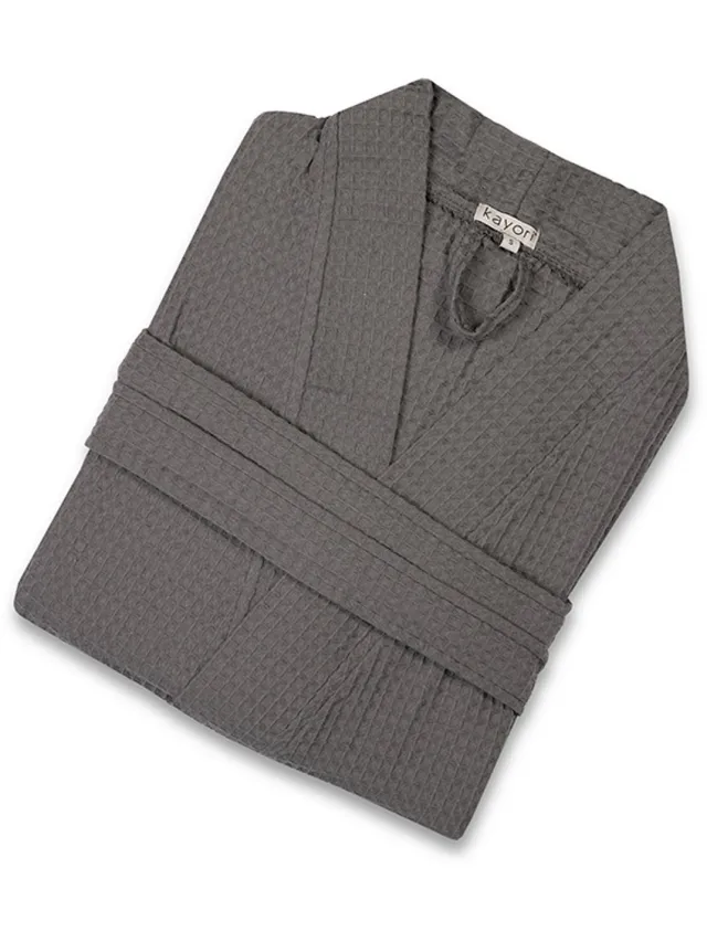 kayori Geisha Badjas Wafel Lang - Unisex - Biologisch Katoen - Antracite - S - Kort
