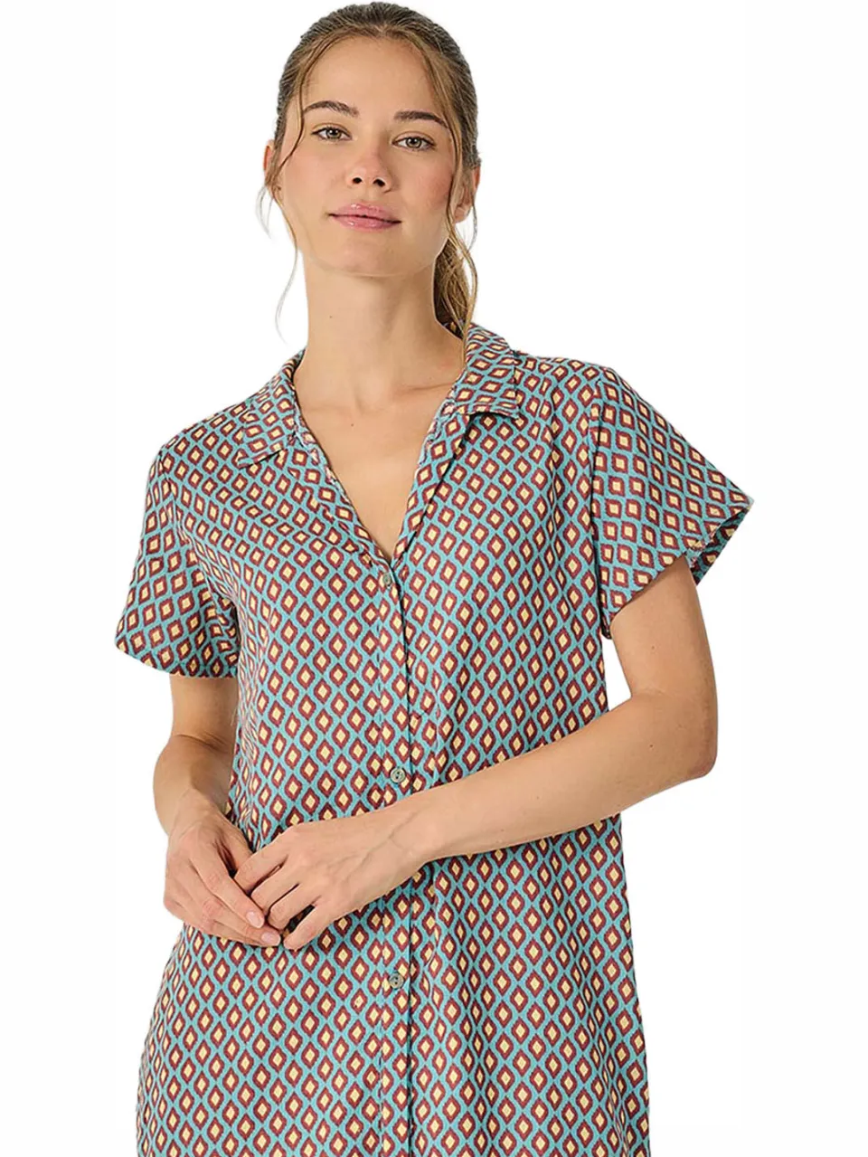 J&J Brothers Dames Zomer Lange Korte Mouwen Nachthemd JJB39 turquoise, foto 2