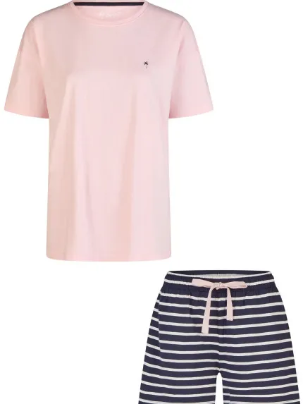 By Louise Dames korte pyjama set shortama roze/donkerblauw, foto 2