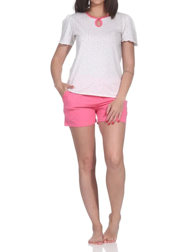 Normann dames shorty pyjama met korte mouwen in stippenlook - ook in grote maten roze