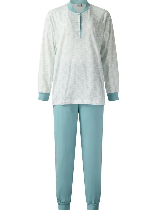 Lunatex dames pyjama 124263 - all season pyjamaset - wit met blauw