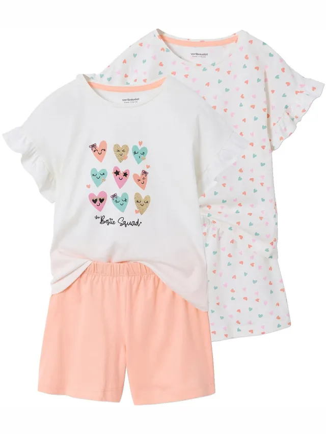 vertbaudet Set van 2 pyjamashorty's met hartjes ecru