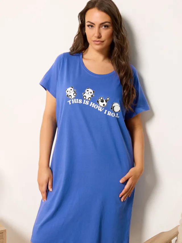 Yours Blauwe 'This Is How I Roll' Pandanachthemd Met Laag Uitgesneden Rug-48 Blue