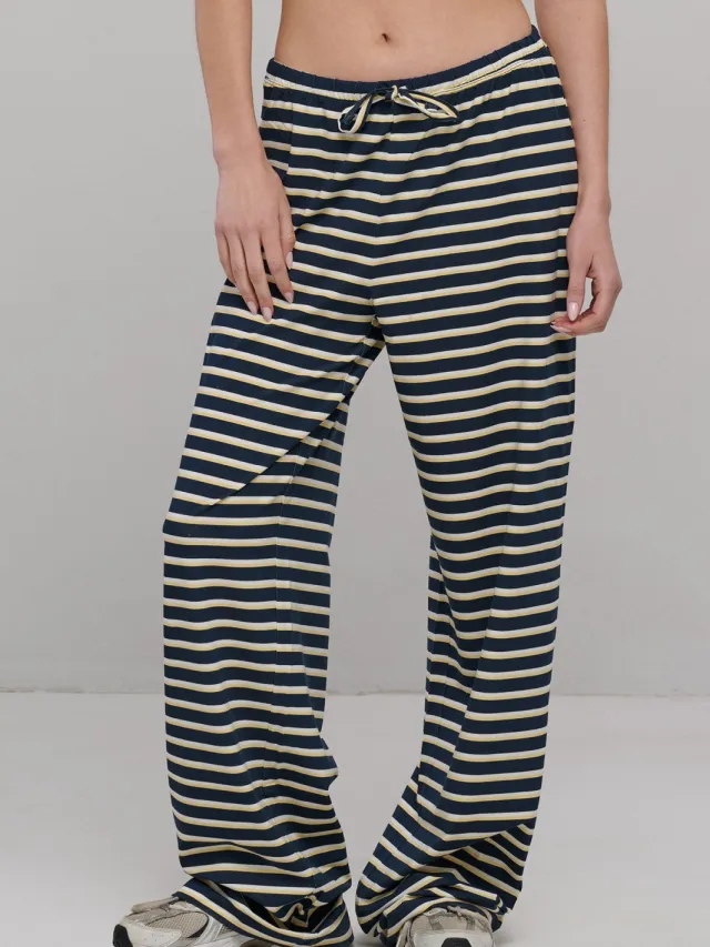 SEAAV dames vegan Broek Sailor Stripe Marineblauw Wit