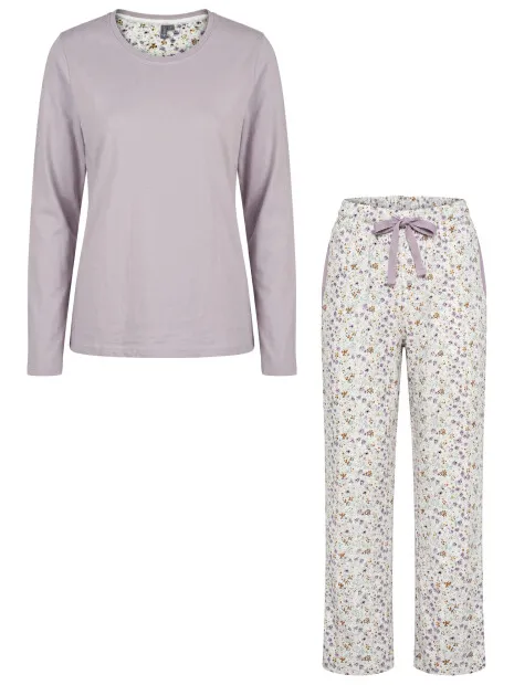 By Louise Dames pyjama set lang katoen gebloemd lila Veelkleurig
