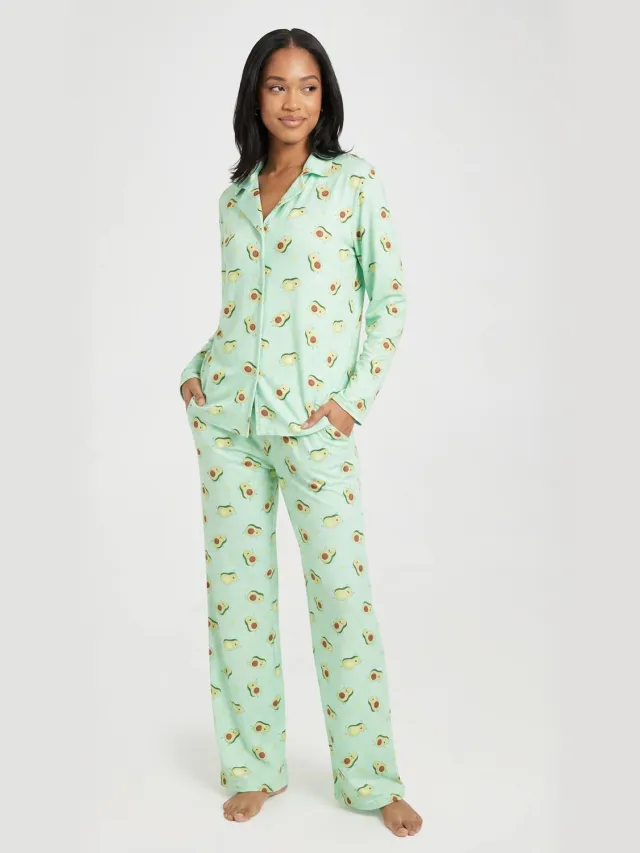 boohoo Dames Avocado Print Pyjama Set Met Lange Mouwen & Broek Lichtgroen