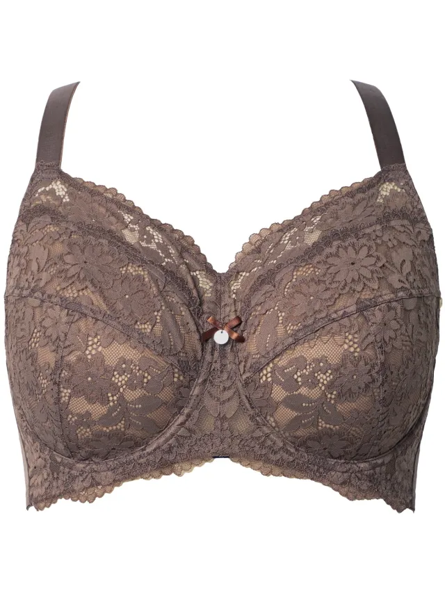 Ulla Popken Dames - Beugelbeha kant zachte cups - Donkertaupe