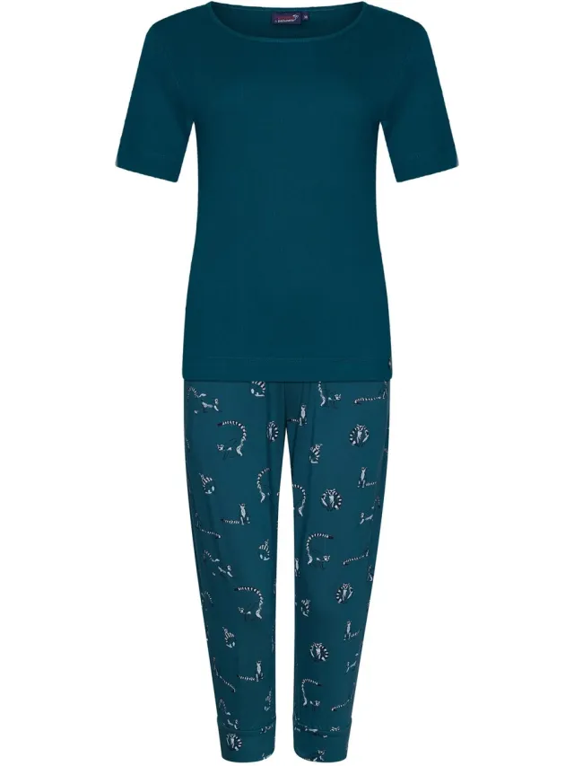 Rebelle Dames Pyjamaset Rebelle - Maki - Bio Katoen turquoise