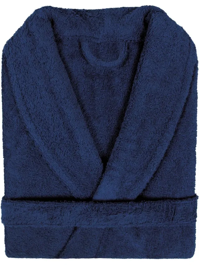 Pure Duplex Badjas Badstof Uni Pure Royal met Shawlkraag Donker Blauw Donker Blauw Marine col 2094