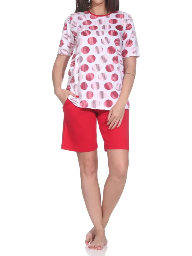 Normann dames shorty pyjama korte mouw zomers stippen design grote maten rot