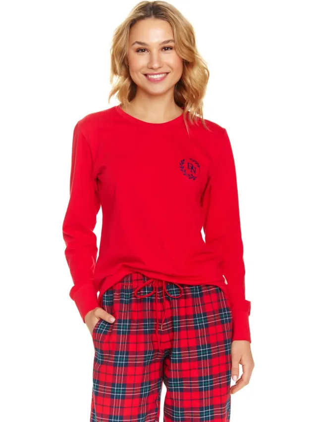 Doctor Nap Dames Pyjama Katoen Flanel Lange Mouw Lange Broek Winter Kerst Matching Gezin Familie DN Rood PM.7127 36 /