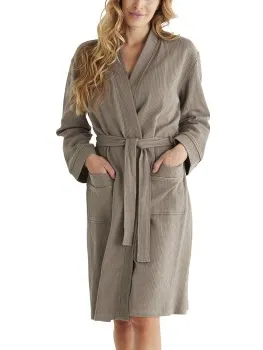 Damella Waffle Knit Robe Bruin,Wit,Blauw